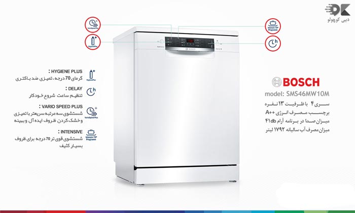 قیمت و مشخصات ماشین ظرفشویی 13 نفره بوش مدل 46mw10 - دبی کوچولو
